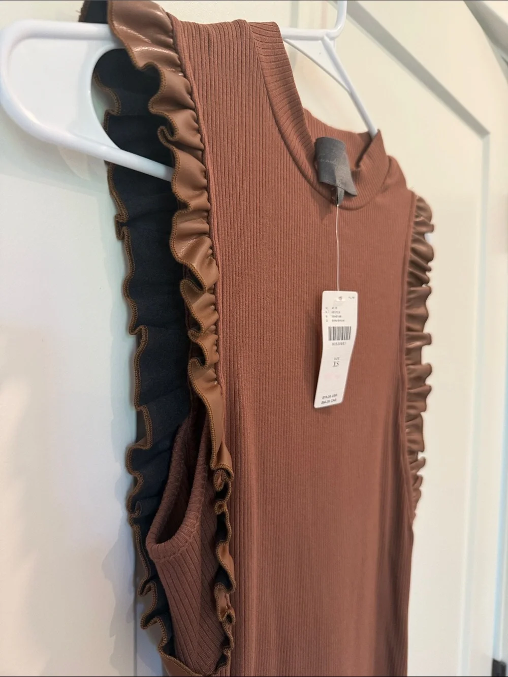 Anthropologie Chocolate Brown Ruffled Ribbed Tank